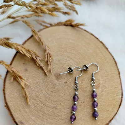 Boucles d’oreilles améthyste perles 4 mm acier inoxydable